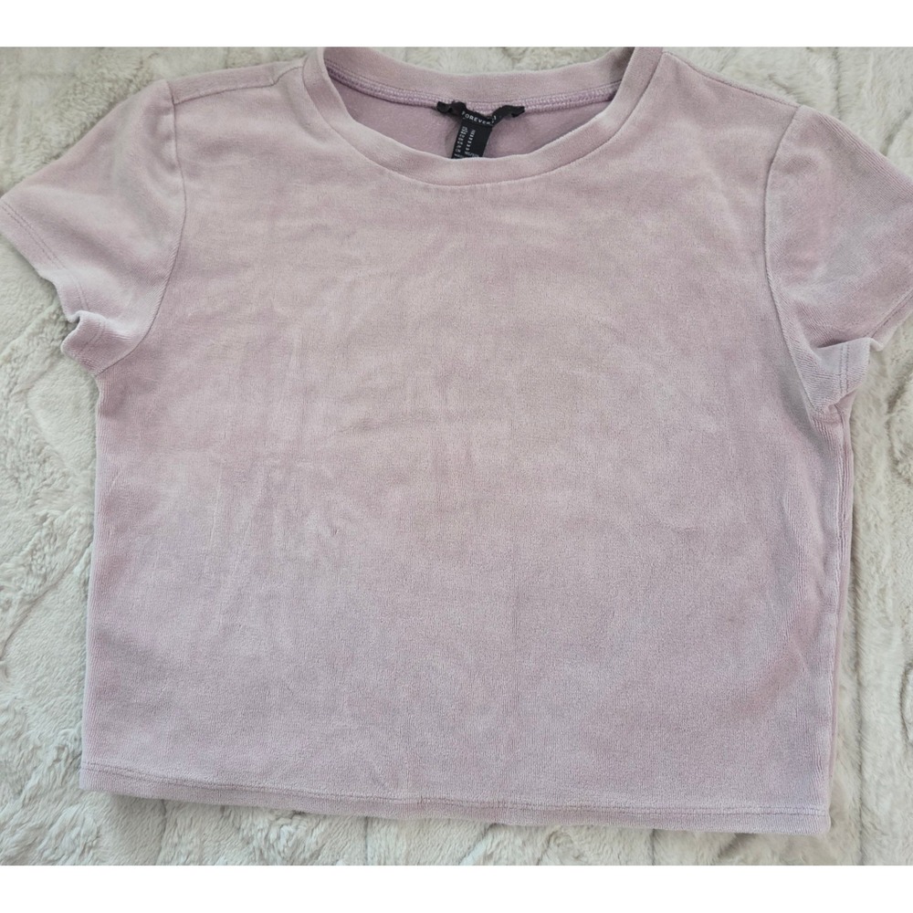 Forever 21 Womens Velour Crop Top Dusty Lavender Purple Short Sleeve Size M